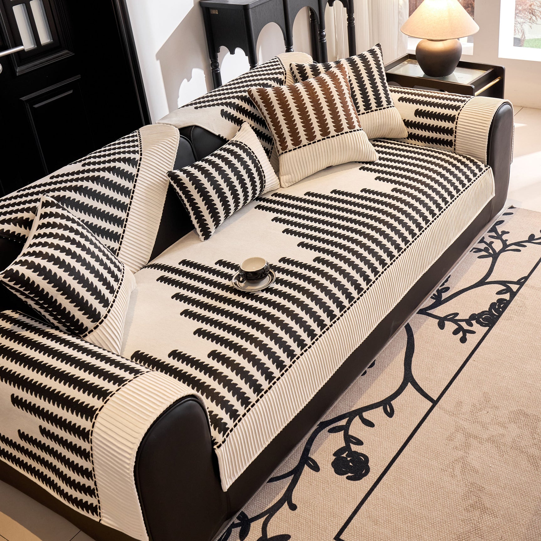 Vertical Stripes Sectional Sofa Cover Slipcover - Non-Slip, Fits L-Shape Couches - Ornate Home