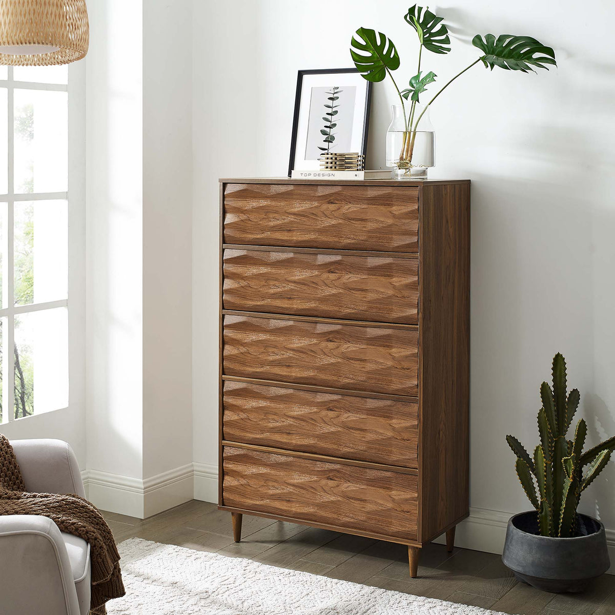 Vespera Walnut 5-Drawer Chest - Ornate Home