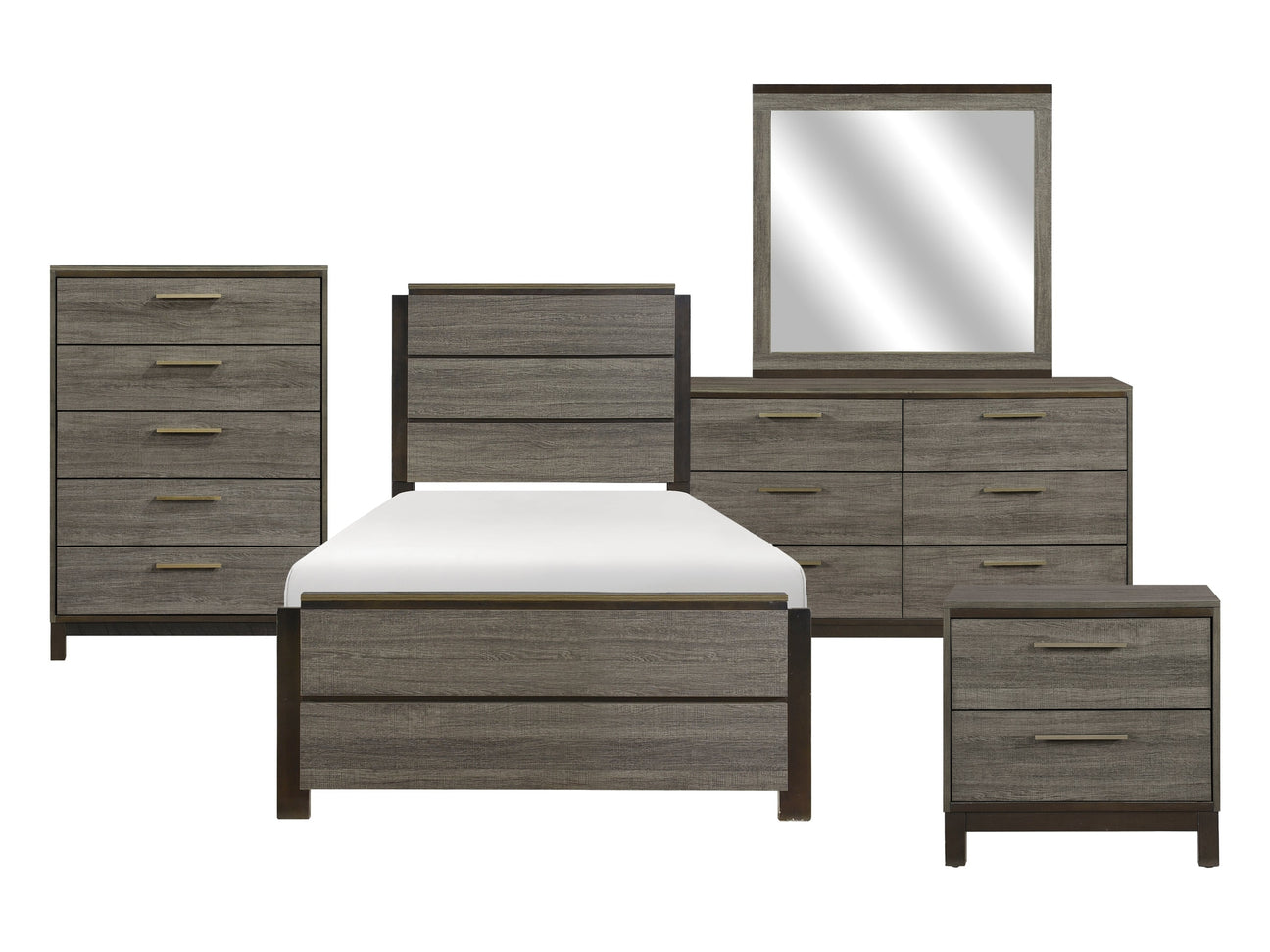 Vestavia Antique Gray/Dark Brown 5-Piece Twin Bedroom Set - Ornate Home