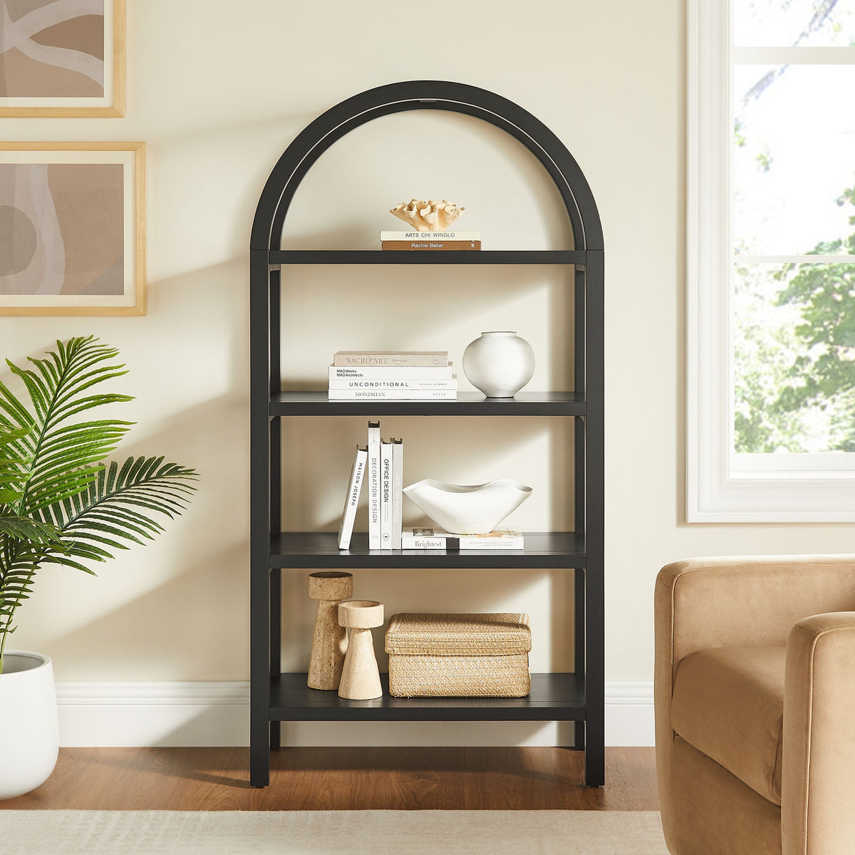 Vexley Black 60 Inch Arched Bookshelf - Ornate Home