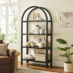Vexley Black 72 Inch Large Arched Bookshelf - Ornate Home