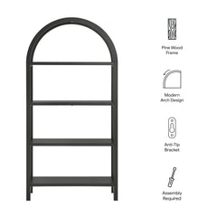 Vexley Black 72 Inch Large Arched Bookshelf - Ornate Home