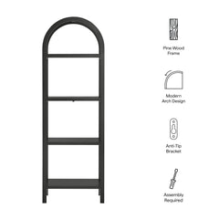 Vexley Black 72 Inch Tall Narrow Arched Bookshelf - Ornate Home