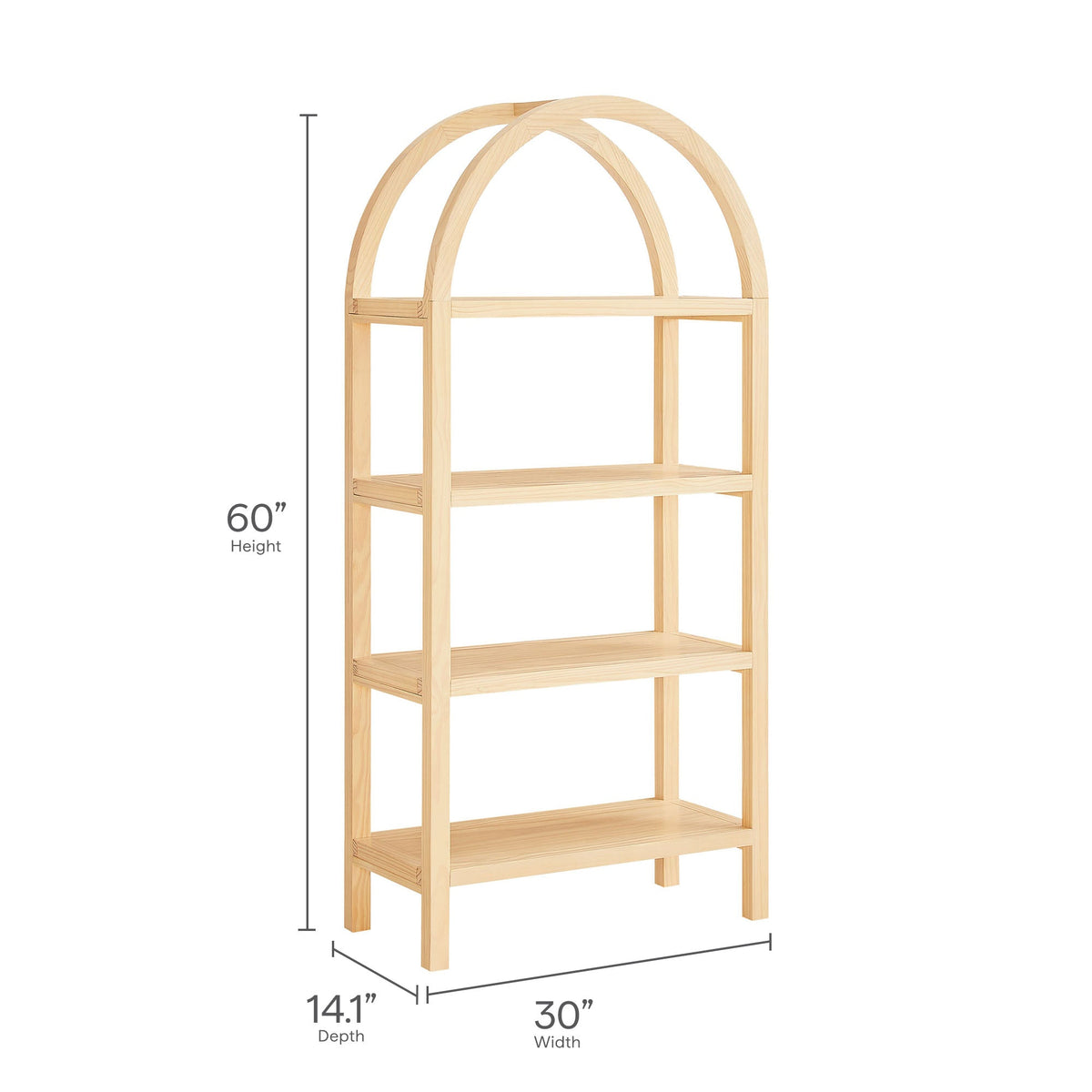 Vexley Natural 60 Inch Arched Bookshelf - Ornate Home