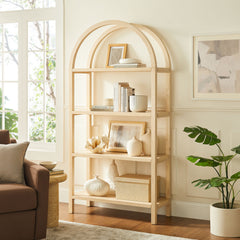 Vexley Natural 72 Inch Large Arched Bookshelf - Ornate Home
