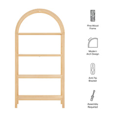 Vexley Natural 72 Inch Large Arched Bookshelf - Ornate Home