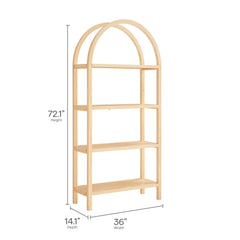 Vexley Natural 72 Inch Large Arched Bookshelf - Ornate Home