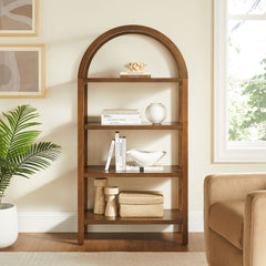 Vexley Walnut 60 Inch Arched Bookshelf - Ornate Home