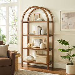 Vexley Walnut 72 Inch Large Arched Bookshelf - Ornate Home