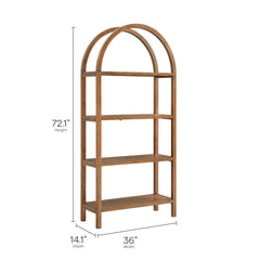 Vexley Walnut 72 Inch Large Arched Bookshelf - Ornate Home