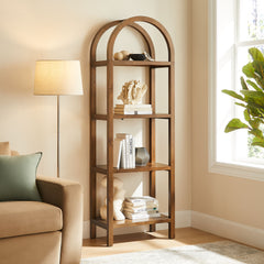 Vexley Walnut 72 Inch Tall Narrow Arched Bookshelf - Ornate Home