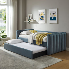 Veyla Cadet Blue Channel Tufted Performance Velvet Twin Daybed With Trundle - Ornate Home