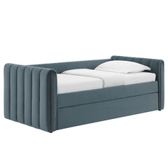 Veyla Cadet Blue Channel Tufted Performance Velvet Twin Daybed With Trundle - Ornate Home