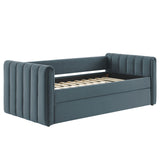 Veyla Cadet Blue Channel Tufted Performance Velvet Twin Daybed With Trundle - Ornate Home
