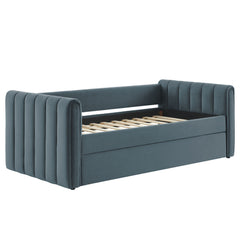 Veyla Cadet Blue Channel Tufted Performance Velvet Twin Daybed With Trundle - Ornate Home