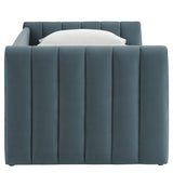 Veyla Cadet Blue Channel Tufted Performance Velvet Twin Daybed With Trundle - Ornate Home