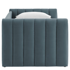 Veyla Cadet Blue Channel Tufted Performance Velvet Twin Daybed With Trundle - Ornate Home