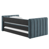 Veyla Cadet Blue Channel Tufted Performance Velvet Twin Daybed With Trundle - Ornate Home