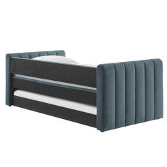 Veyla Cadet Blue Channel Tufted Performance Velvet Twin Daybed With Trundle - Ornate Home