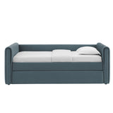 Veyla Cadet Blue Channel Tufted Performance Velvet Twin Daybed With Trundle - Ornate Home