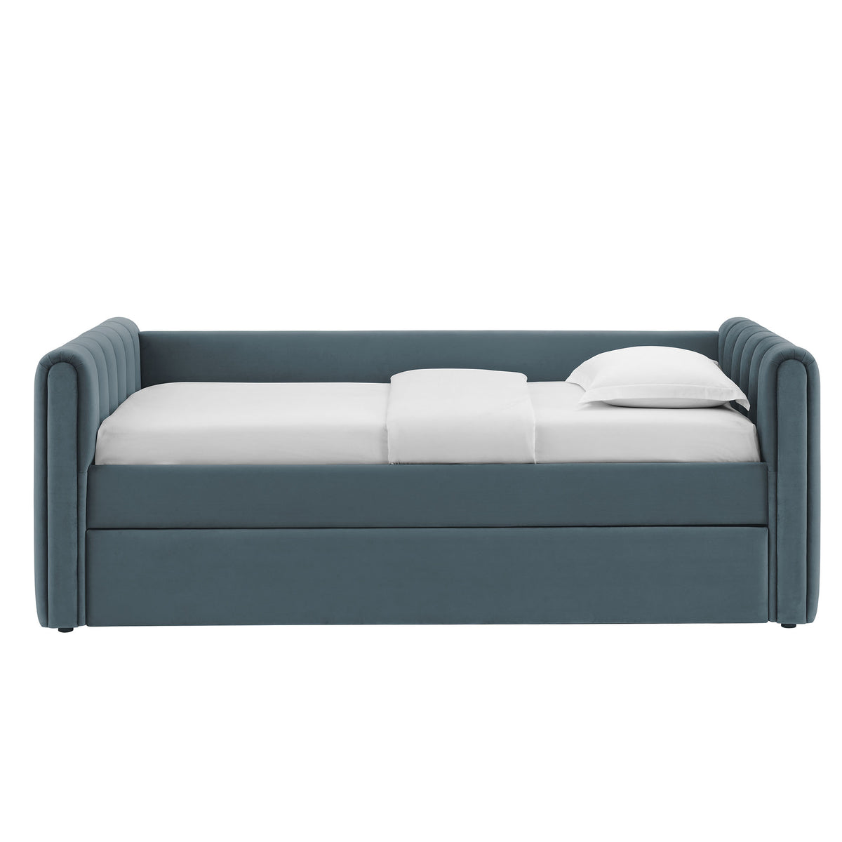 Veyla Cadet Blue Channel Tufted Performance Velvet Twin Daybed With Trundle - Ornate Home
