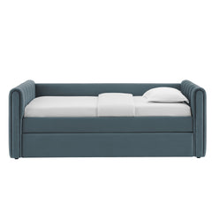 Veyla Cadet Blue Channel Tufted Performance Velvet Twin Daybed With Trundle - Ornate Home