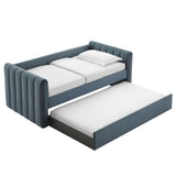 Veyla Cadet Blue Channel Tufted Performance Velvet Twin Daybed With Trundle - Ornate Home