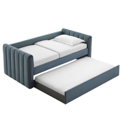 Veyla Cadet Blue Channel Tufted Performance Velvet Twin Daybed With Trundle - Ornate Home