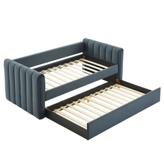 Veyla Cadet Blue Channel Tufted Performance Velvet Twin Daybed With Trundle - Ornate Home
