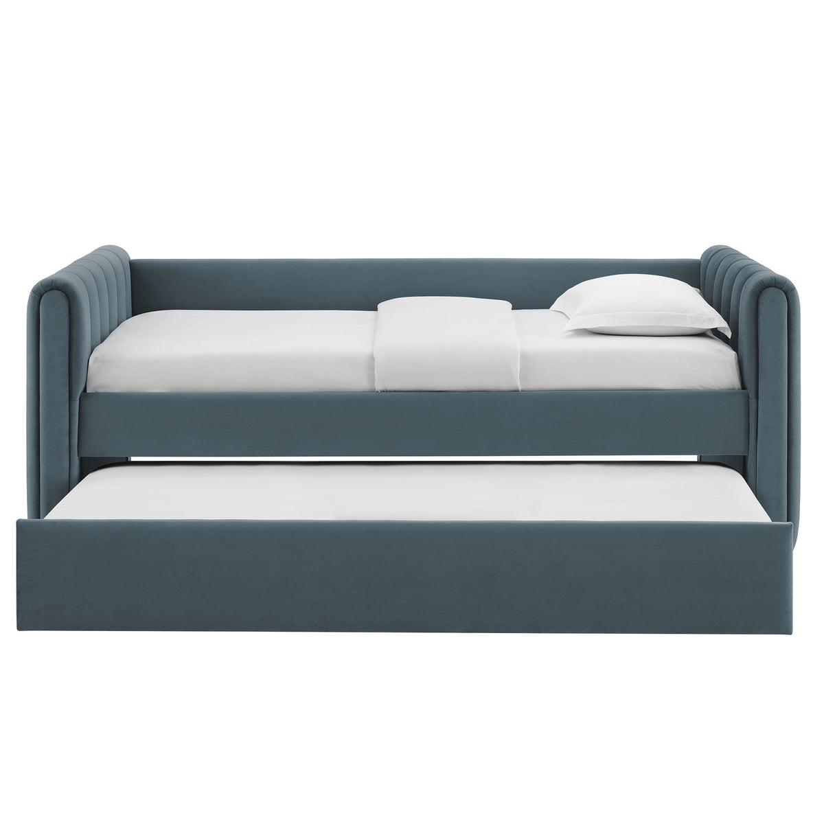 Veyla Cadet Blue Channel Tufted Performance Velvet Twin Daybed With Trundle - Ornate Home