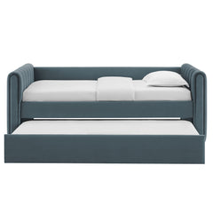 Veyla Cadet Blue Channel Tufted Performance Velvet Twin Daybed With Trundle - Ornate Home