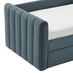 Veyla Cadet Blue Channel Tufted Performance Velvet Twin Daybed With Trundle - Ornate Home