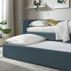 Veyla Cadet Blue Channel Tufted Performance Velvet Twin Daybed With Trundle - Ornate Home