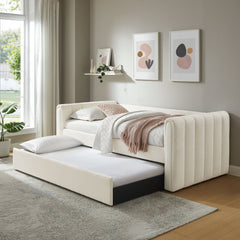 Veyla Cloud Channel Tufted Boucle Twin Daybed With Trundle - Ornate Home