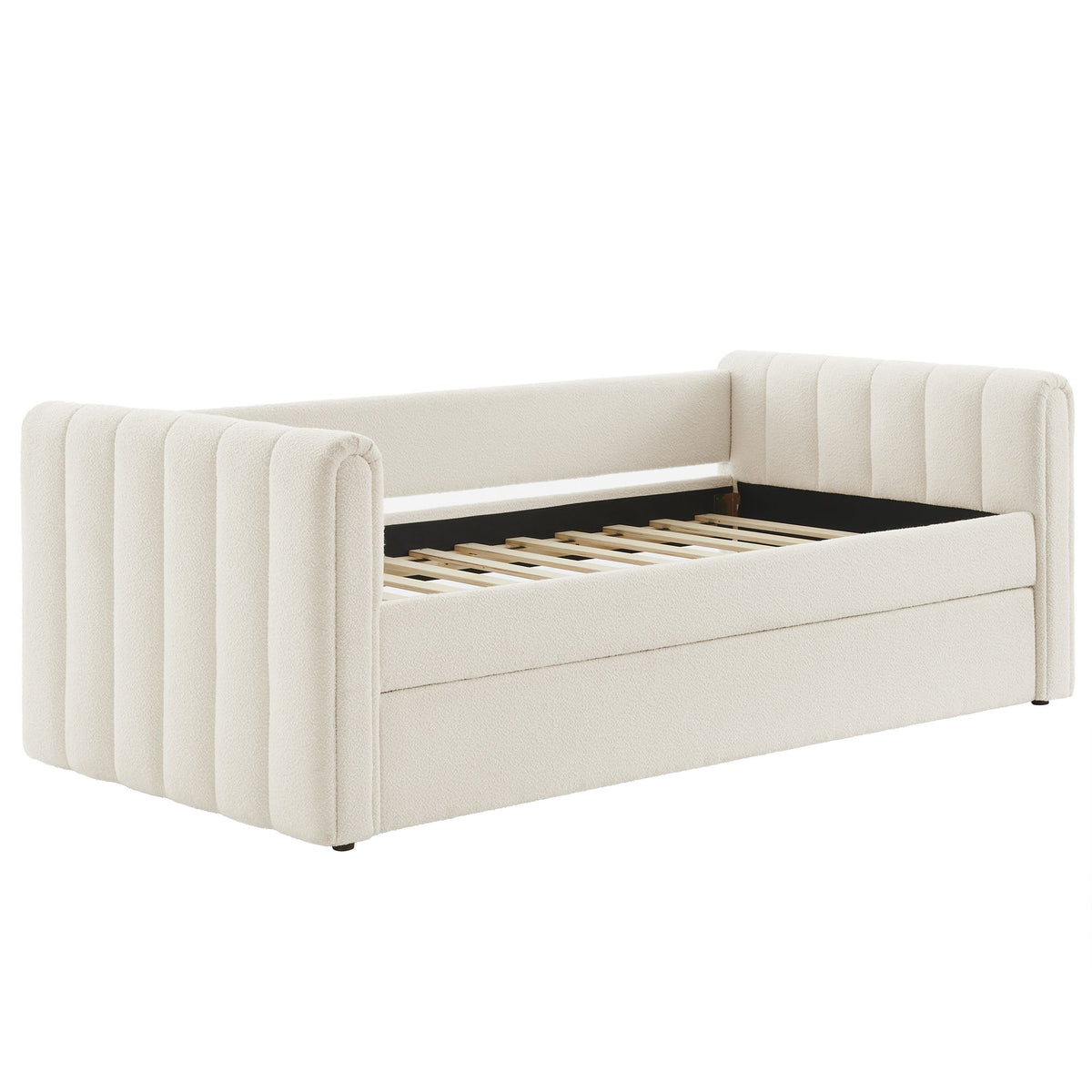 Veyla Cloud Channel Tufted Boucle Twin Daybed With Trundle - Ornate Home