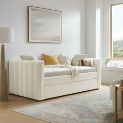 Veyla Cloud Channel Tufted Boucle Twin Daybed With Trundle - Ornate Home