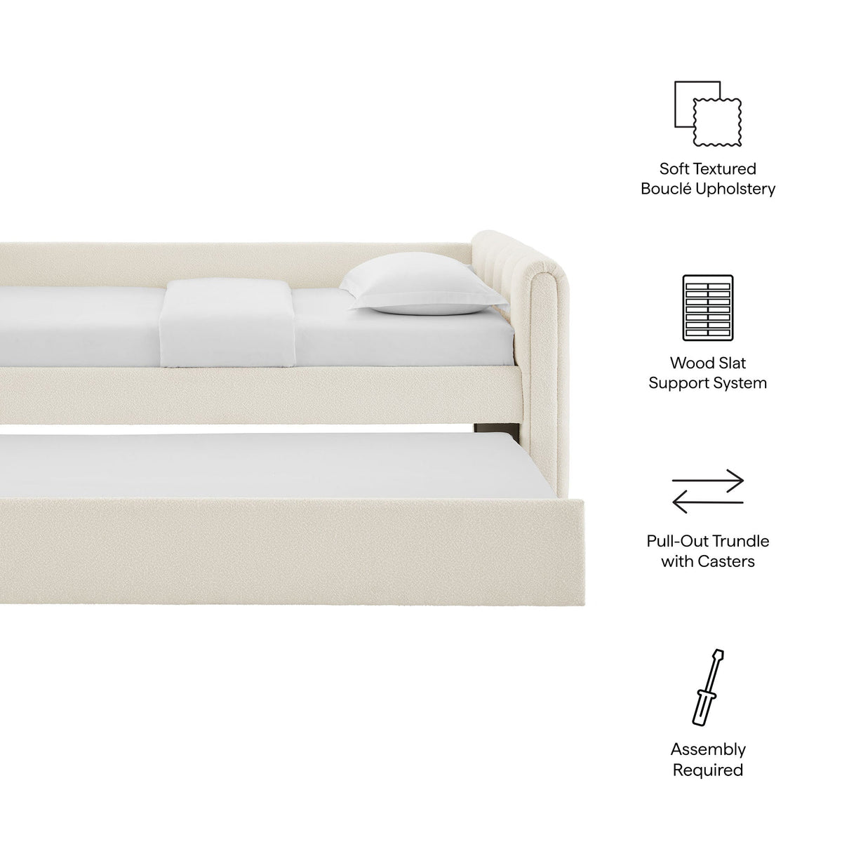 Veyla Cloud Channel Tufted Boucle Twin Daybed With Trundle - Ornate Home