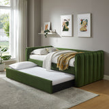 Veyla Moss Green Channel Tufted Performance Velvet Twin Daybed With Trundle - Ornate Home