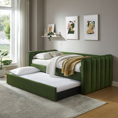 Veyla Moss Green Channel Tufted Performance Velvet Twin Daybed With Trundle - Ornate Home