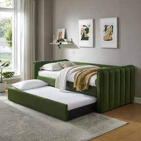 Veyla Moss Green Channel Tufted Performance Velvet Twin Daybed With Trundle - Ornate Home