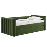 Veyla Moss Green Channel Tufted Performance Velvet Twin Daybed With Trundle - Ornate Home