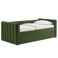 Veyla Moss Green Channel Tufted Performance Velvet Twin Daybed With Trundle - Ornate Home