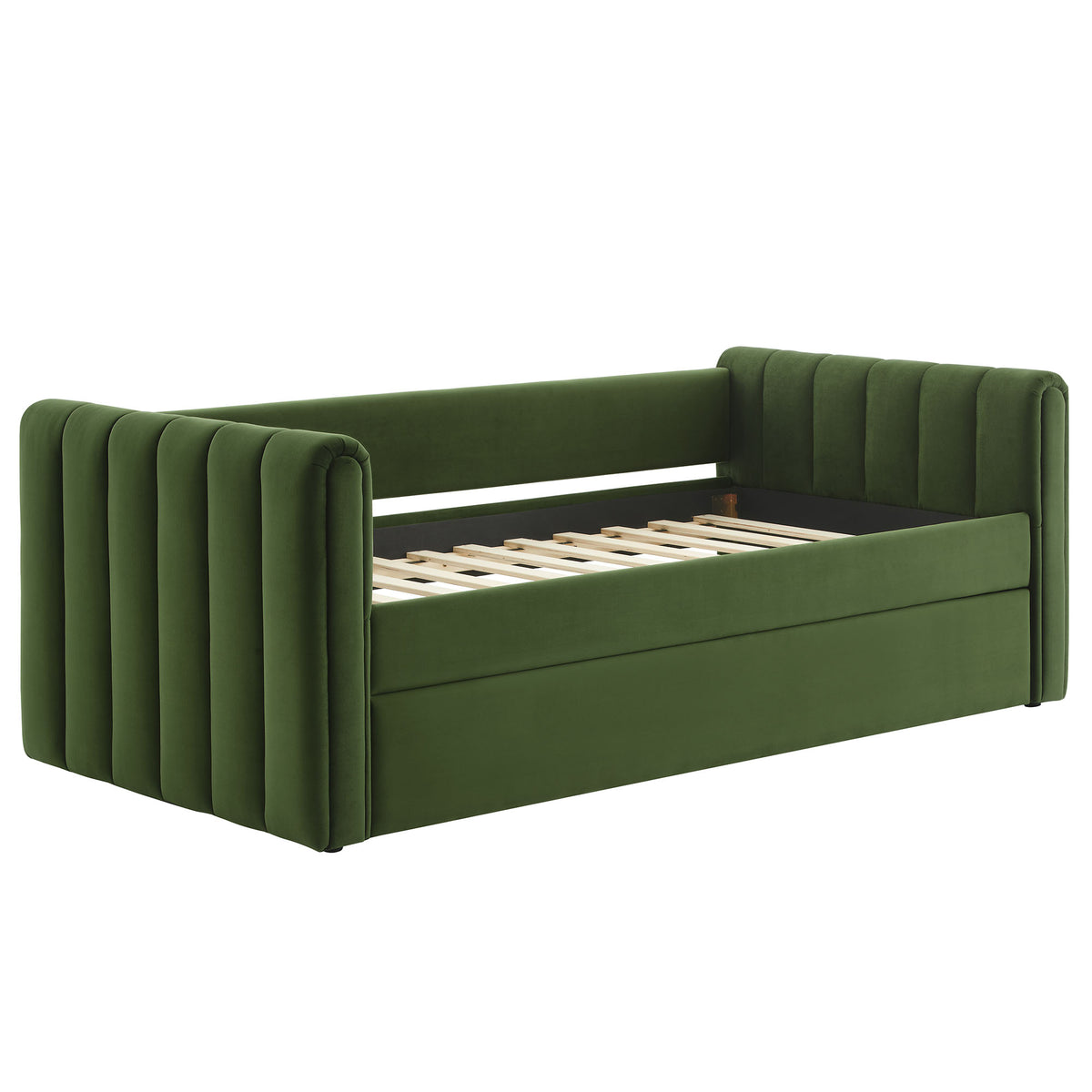 Veyla Moss Green Channel Tufted Performance Velvet Twin Daybed With Trundle - Ornate Home