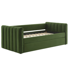 Veyla Moss Green Channel Tufted Performance Velvet Twin Daybed With Trundle - Ornate Home