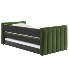 Veyla Moss Green Channel Tufted Performance Velvet Twin Daybed With Trundle - Ornate Home