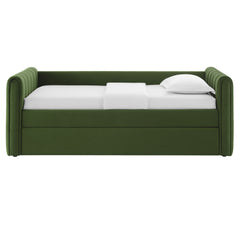 Veyla Moss Green Channel Tufted Performance Velvet Twin Daybed With Trundle - Ornate Home