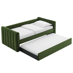 Veyla Moss Green Channel Tufted Performance Velvet Twin Daybed With Trundle - Ornate Home