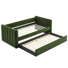 Veyla Moss Green Channel Tufted Performance Velvet Twin Daybed With Trundle - Ornate Home