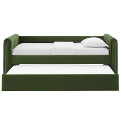 Veyla Moss Green Channel Tufted Performance Velvet Twin Daybed With Trundle - Ornate Home