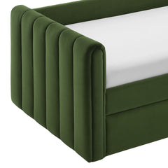 Veyla Moss Green Channel Tufted Performance Velvet Twin Daybed With Trundle - Ornate Home